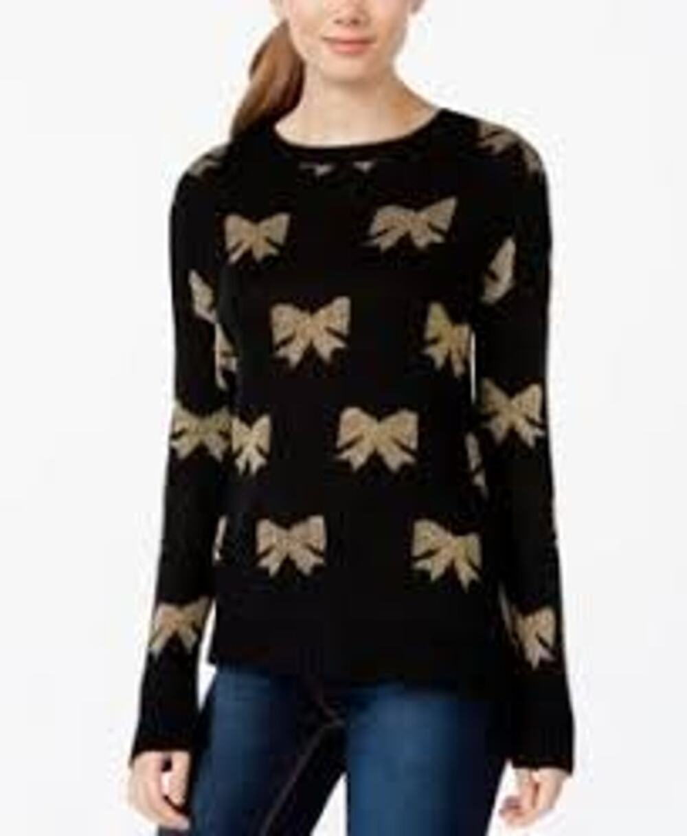 Rampage Black Sweater Gold Metallic Bows Small NEW